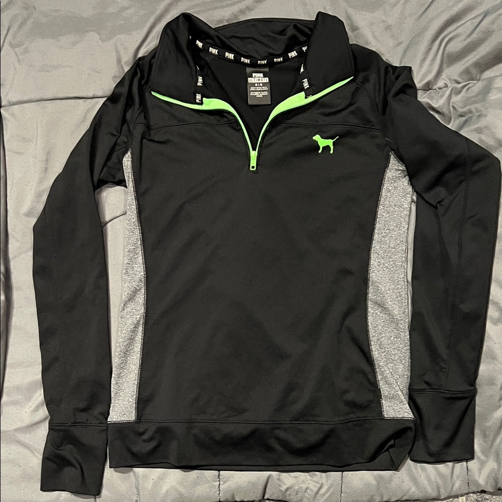 Victoria's Secret Pink and Black Pullover with Green Accents